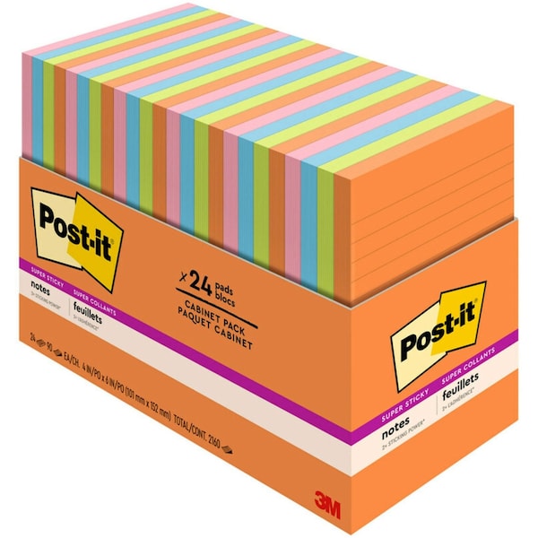 Post-It Super Sticky 4" x 6" List Notes, 24PK PK24 MMM66024SSAUCP - main